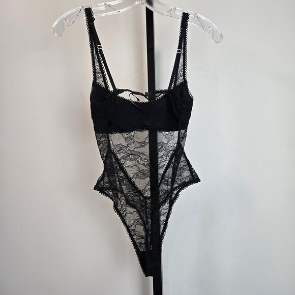 Out From Under Lace Bodysuit Black Medium Whimsygoth Festival Grunge Floral - Picture 3 of 6